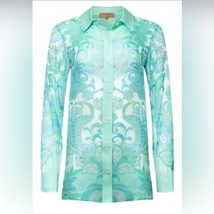 NEW Nacre Voyage Silk Blouse Emerald Heart Print Size XS